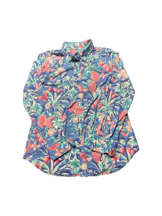 Talbots Tops - Talbots Women’s Large Tropical Floral Button Down Shirt Blue Pink Long Sleeve